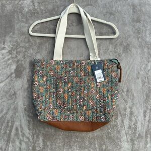 NWT Universal thread Floral Patterned Tote Bag with Cream Straps